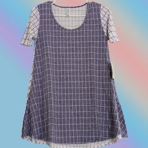LuLaRoe Purple White Grid Perfect T XXS Top Shirt Polyester Blend Light Airy New